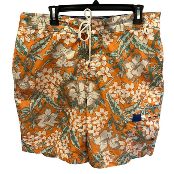Lands' End Swim Trunks Men Large 36 38 Floral Hawaiian Tropical Bamboo Palm Leaf - Picture 1 of 12